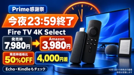 【今夜23:59終了】Fire TV Stick 4K Selectは発売時7,980円→3,980円　4,000円差、Echo・Kindleも