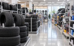 カー用品店の明るい売り場