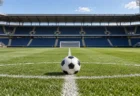 サッカー場のハーフウェーライン上に置かれたボール