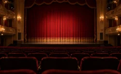 赤い緞帳が下りた開演前の劇場の客席