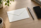 白い封筒とペン、スマートフォンのイメージ