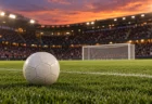 ナイターの照明に照らされたサッカースタジアムのピッチとボール