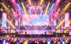 カラフルな照明に照らされたアイドルのライブステージ
