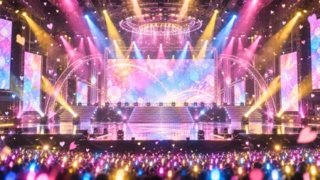 カラフルな照明に照らされたアイドルのライブステージ