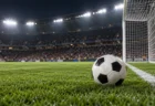 夜のスタジアムで照明に照らされたピッチとゴールネット