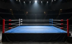 スポットライトに照らされた無人のプロレスリング（イメージ）