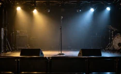 照明を落とした無人のライブハウスのステージに立つ1本のマイクスタンド