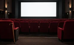 開演前の無人の映画館のスクリーンと客席