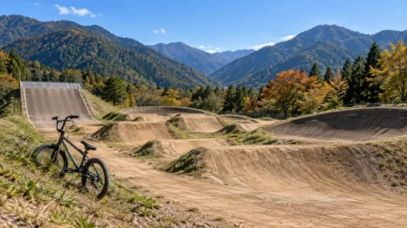 山あいのBMXコースの起伏と土の路面