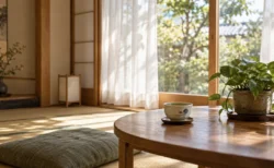 柔らかな光が差し込む静かな部屋の窓辺