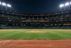 夜の照明に照らされたメジャーリーグの球場のマウンド