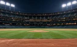 夜の照明に照らされたメジャーリーグの球場のマウンド