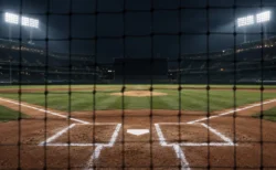 夜の大リーグ球場の打席とホームベース