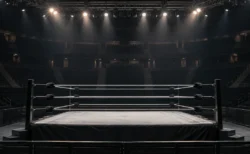 照明に照らされた誰もいないプロレスのリング