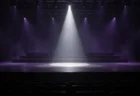 白いスポットライトが中央に当たる無人のコンサートステージ