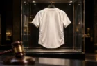 スポットライトに照らされた展示ケースの中の野球ユニフォーム