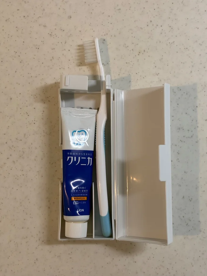 画像 歯ブラシケースに歯ブラシと携帯用の歯磨き粉を入れたところ
