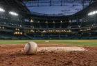 試合前のドーム球場で、マウンドのピッチャープレート脇に置かれた硬式野球ボール