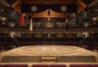 無人の国技館の土俵と吊り屋根