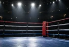 照明の当たった無人のボクシングリング