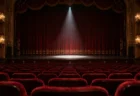 誰もいない劇場の客席とステージを照らすスポットライト
