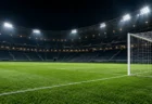 照明に照らされた夜のサッカースタジアムとゴール